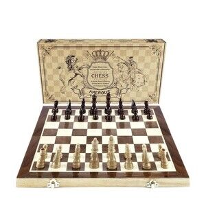 Amerous Magnetic Wooden Chess Set Folding Board Storage Case Staunton NEW